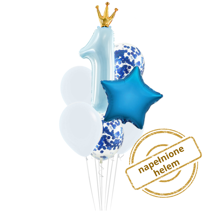 Zestaw balonów Bukiet balonowy Roczek chłopca niebieski (7 szt.) Z HELEM