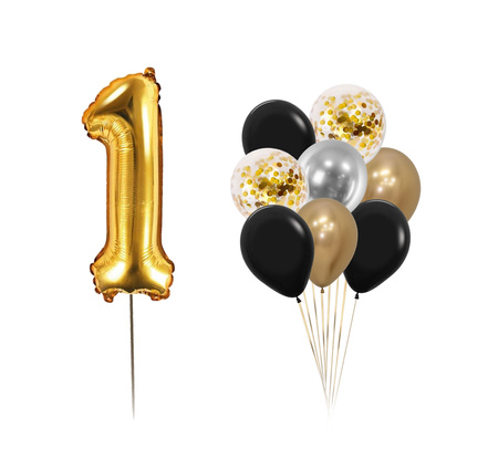 Zestaw balonów Bukiet balonowy złoto czarny z 1 cyfrą do wyboru (9 szt.) Z HELEM