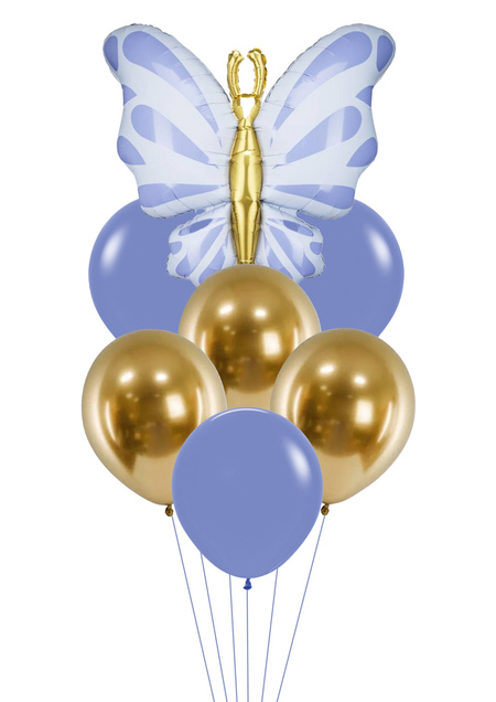 Zestaw balonów Bukiet balonowy z Motylem fioletowo złoty (7 szt.)