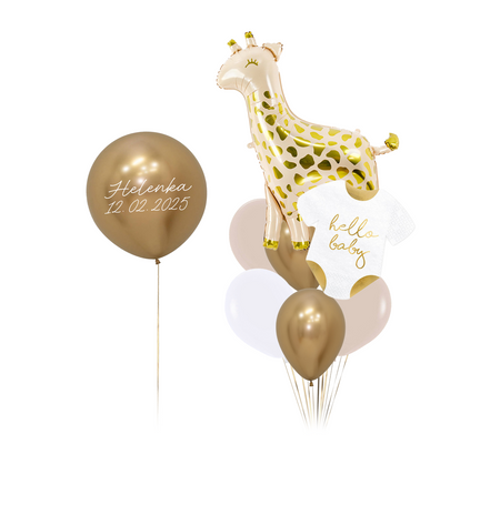 Zestaw balonów Bukiet balonowy dla dziecka żyrafa i śpioszki z PERSONALIZACJĄ 9 szt.