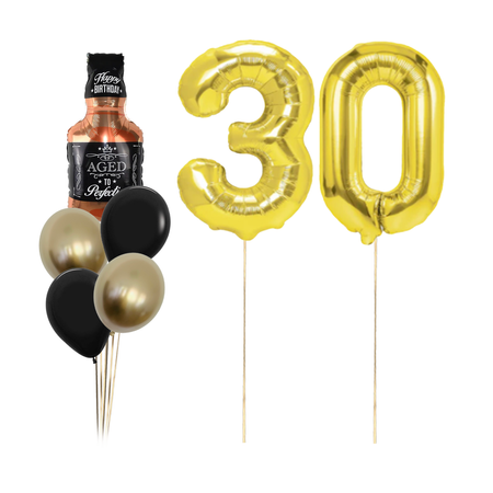 Zestaw balonów Bukiet balonowy urodzinowy złoty z whisky z 2 cyframi do wyboru (7 szt.)