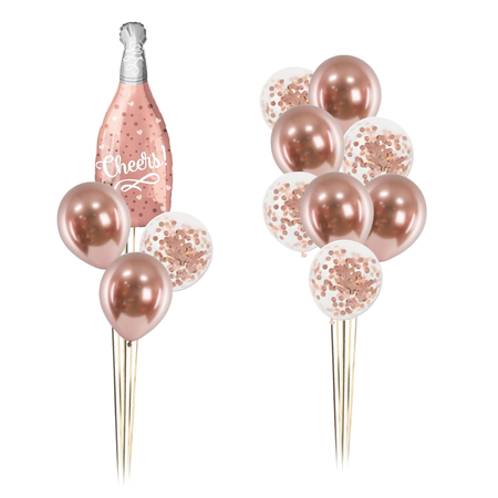 Zestaw balonów Bukiet balonowy z butelką szampana Cheers różowy (12 szt.)