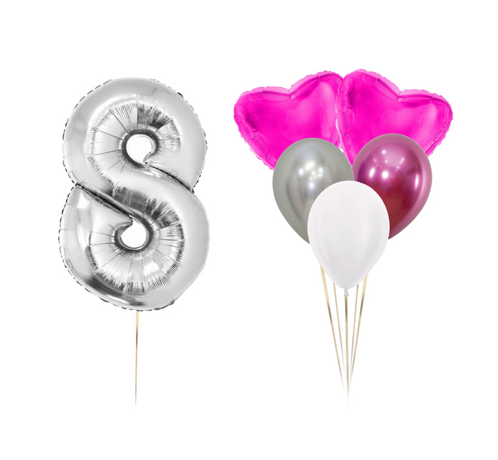 Zestaw balonów Bukiet balonowy z serduszkami i 1 cyfrą do wyboru 6 szt.
