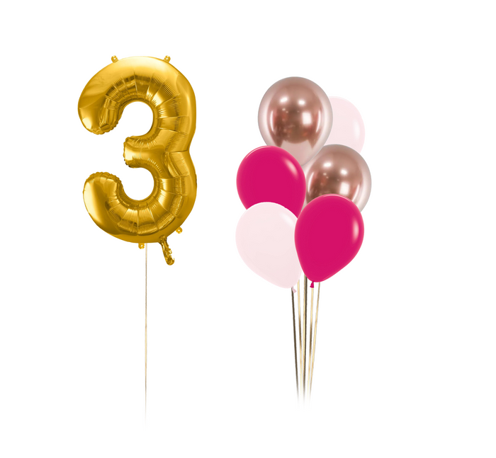Zestaw balonów Bukiet balonowy złoto różowy z 1 cyfrą do wyboru (7 szt.)