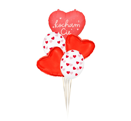 Zestaw balonów Bukiet balonowy czerwone serca Walentynki (5szt.) Z HELEM