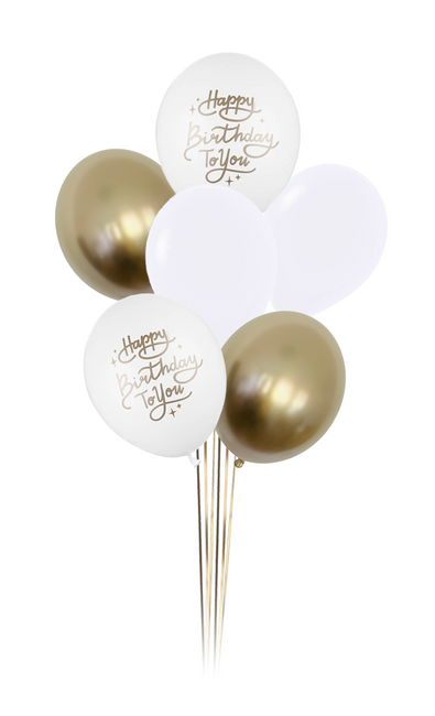 Zestaw balonów Bukiet balonowy urodzinowy złoto biały 6 szt. Z HELEM
