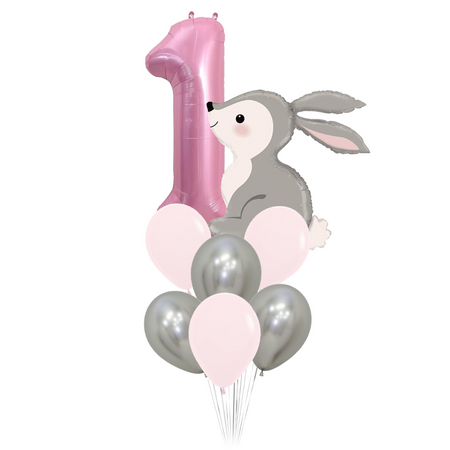 Zestaw balonów Bukiet balonowy Roczek dziewczynka różowo srebrny (9 szt.)