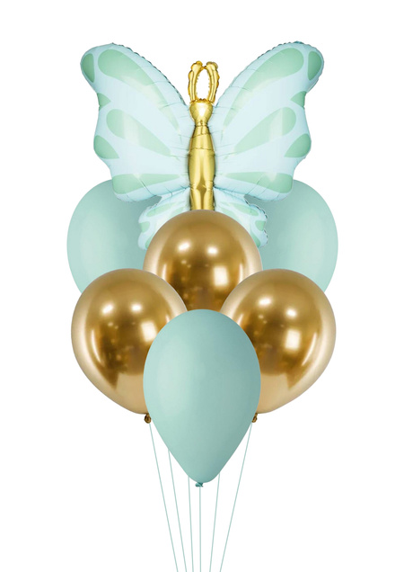 Zestaw balonów Bukiet balonowy z Motylem zielono złoty (7 szt.) Z HELEM