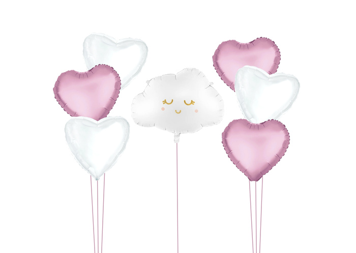 Zestaw balonów Bukiet balonowy biało różowy z chmurka i serduszkami (7 szt.)