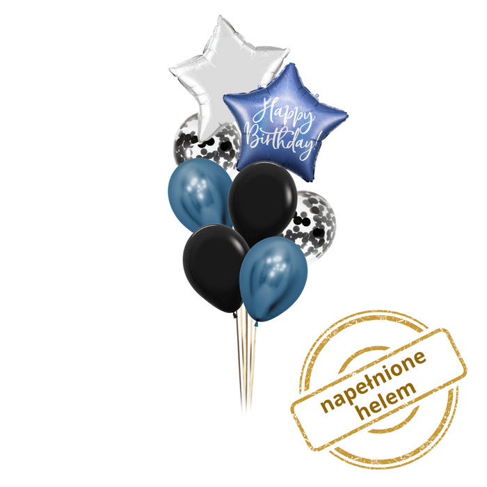Zestaw balonów Bukiet balonowy urodzinowy Happy Birthday z gwiazdkami (8 szt.) Z HELEM