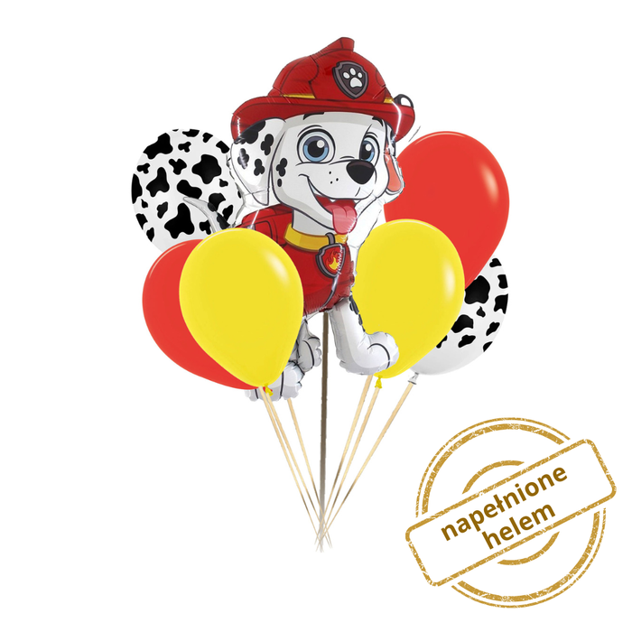 Zestaw balonów Bukiet balonowy Psi Patrol Marshall czerwono żółty 7 szt. Z HELEM