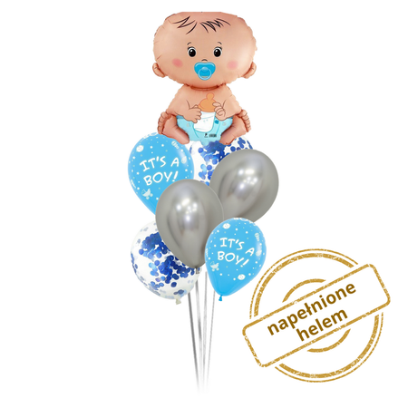 Zestaw balonów Bukiet balonowy BABY SHOWER CHŁOPIEC (7 szt.) Z HELEM
