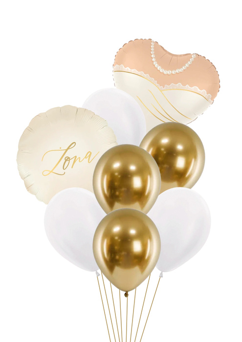 Zestaw balonów Bukiet balonowy biało złoty Pani Młoda (8 szt.)