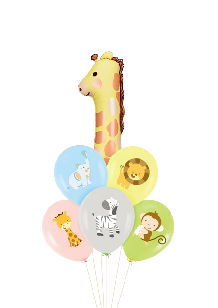 Zestaw balonów Bukiet balonowy ze zwierzątkami na 1 urodziny (6 szt.) Z HELEM