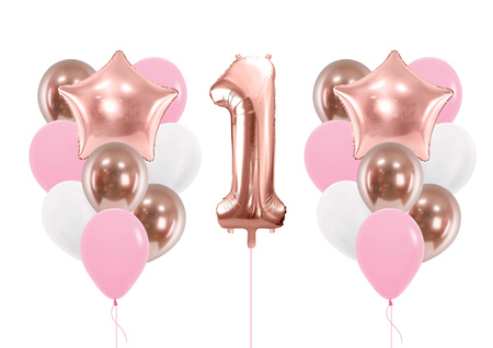 Zestaw balonów Bukiet balonowy różowo biały urodzinowy z 1 cyfrą do wyboru (19 szt.) Z HELEM