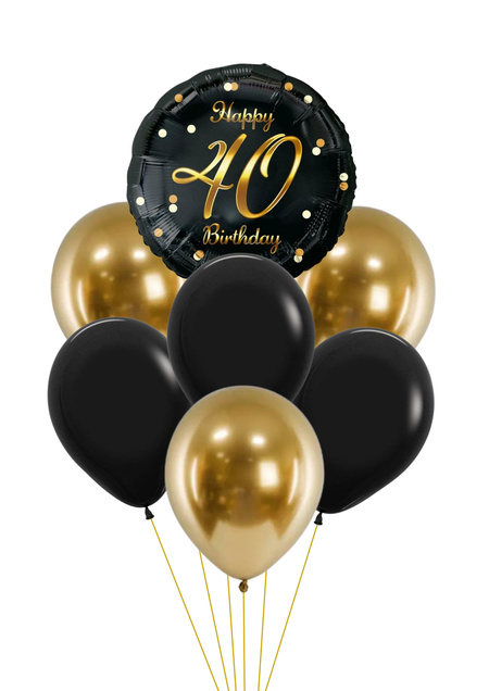 Zestaw balonów Bukiet balonowy na 40 urodziny czarno złoty (7 szt.) Z HELEM