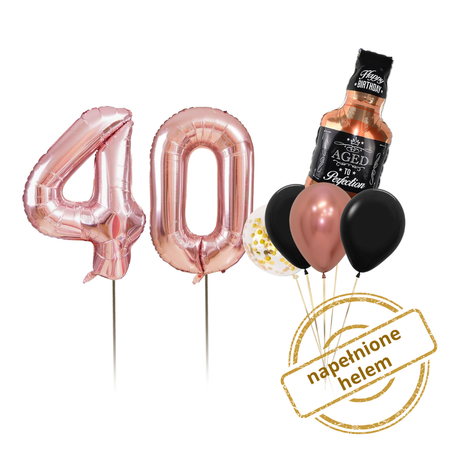Zestaw balonów Bukiet balonowy urodzinowy złoty róż z whisky z 2 cyframi do wyboru (7 szt.) Z HELEM
