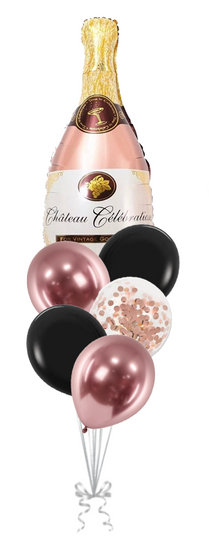 Zestaw balonów Bukiet balonowy z Prosecco różowo czarny ( 6 szt.)