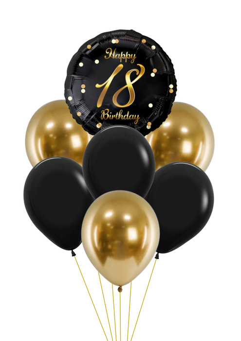 Zestaw balonów Bukiet balonowy na 18 urodziny czarno złoty( 7 szt.)