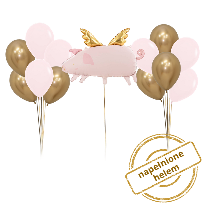 Zestaw balonów Bukiet balonowy różowy z latającą świnką 13 szt. Z HELEM